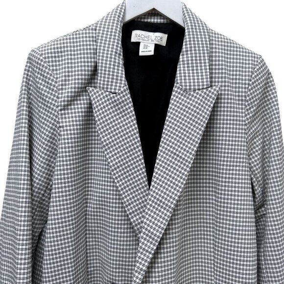 RACHEL ZOE Boyfriend Blazer Medium Double Breasted Black Check NWOT - Picture 3 of 8